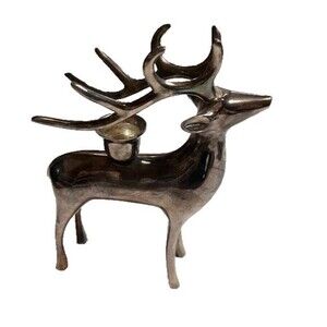 Vtg Silver Plated Reindeer Candle Holder Cabincore Christmas Winter Rustic Decor